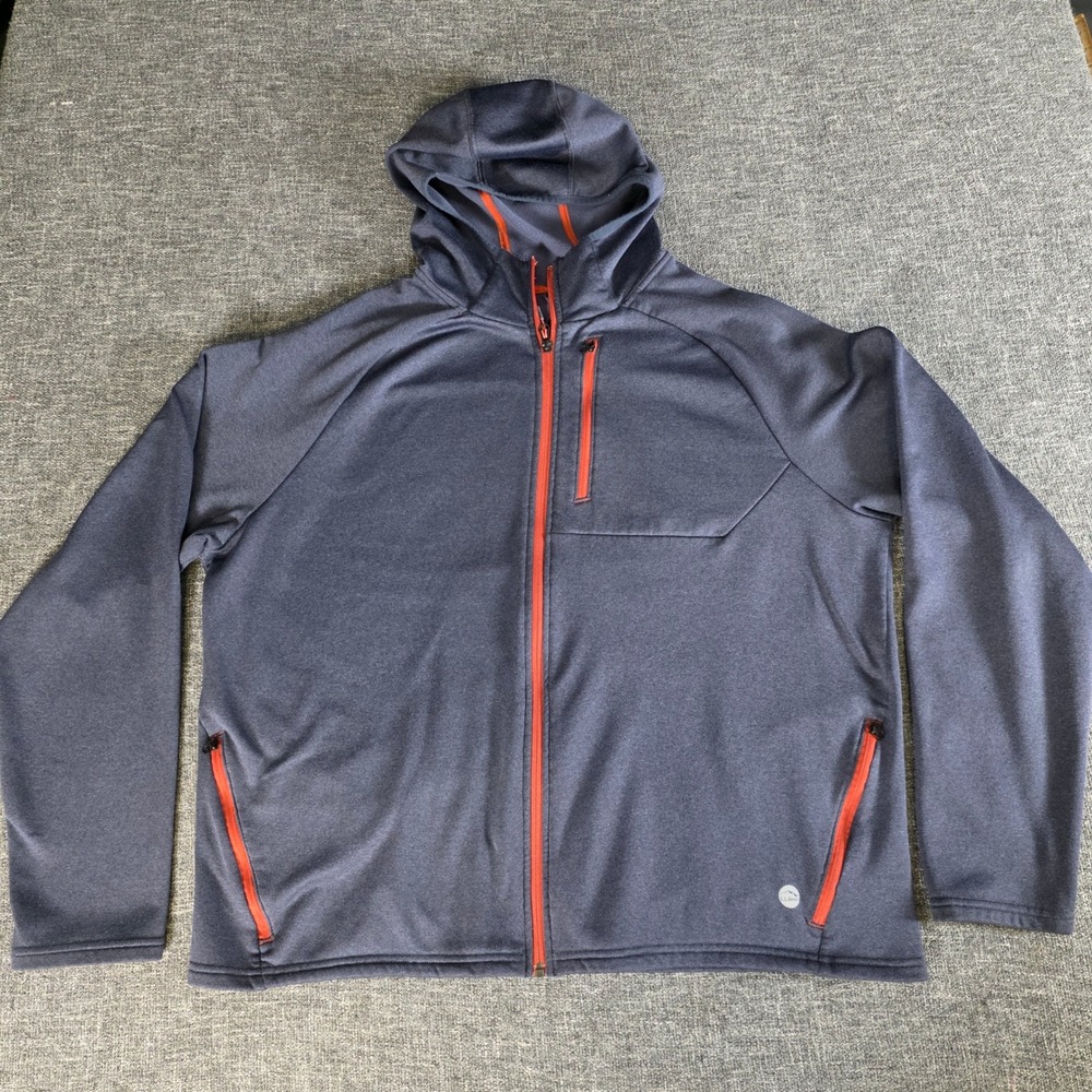 LL Bean Mens XL Regular Full Zip Hoodie Blue Orange 514109 Performance Jacket